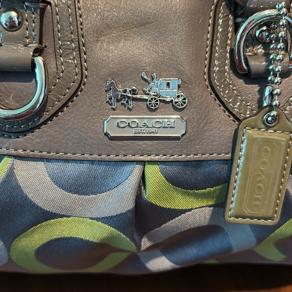 Coach Vintage Ashley convertible shoulder bag satchel Gray/Green lime canvas - Picture 16 of 16